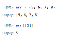 so first, some basics. arrays ("lists") in Mathematica are declared with curly braces, and are indexed with double square bracketsthey have to be double square brackets because single square brackets are function application (e.g. `Sin[x]`), and parentheses are for grouping