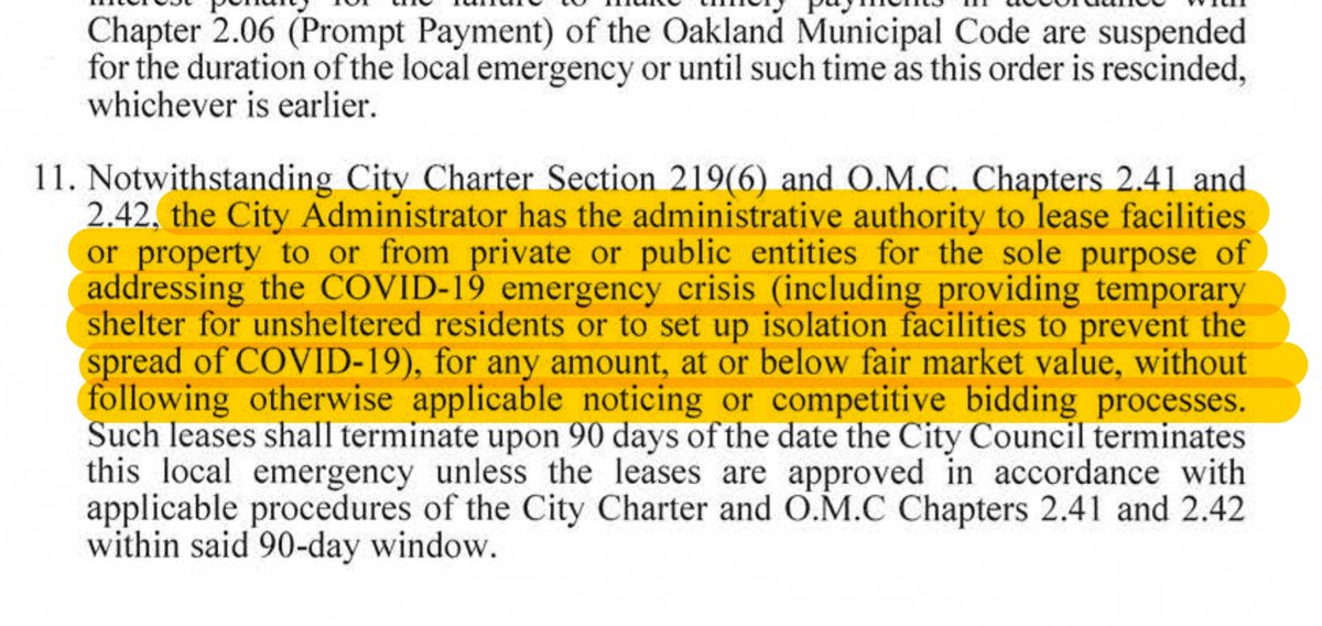 The city of Oakland explicitly declared the authority to commandeer and lease properties for unsheltered persons in response to the COVID-19 crisis, but has completely failed to act.