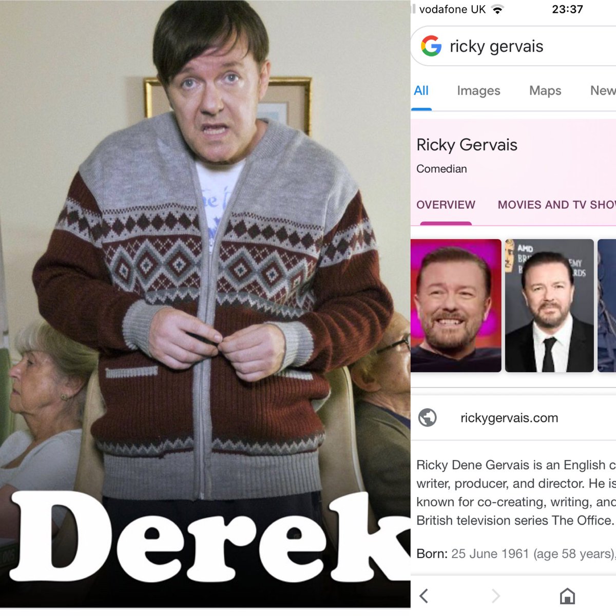 cottrellm14's tweet photo. ⁦@rickygervais⁩ should get an award for after life and Derek ,so funny ,I love your humour such a  clever man ,Thank you for getting me through lockdown ⁦@rickygervais⁩ https://t.co/TuXhNLBp39