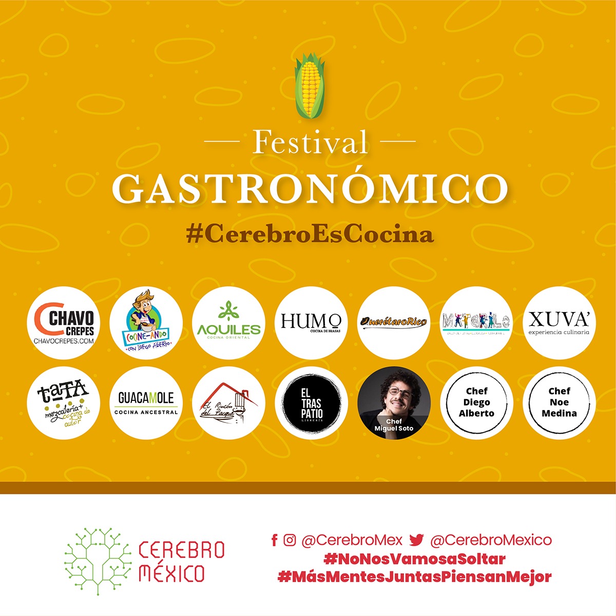 cultura_mx's tweet photo. Disfruta en Facebook Live del Festival Gastronómico de @CerebroMexico | Sábado 23 de mayo, 12 h

🌽Recetas de platillos y bebidas de maíz
🌽Un canto de guerra en Náhuatl
🌽Arma tu propia piñata de mazorca

Por el consumo local 👉 https://t.co/LOWoSqb07H https://t.co/9V2ZQTvPhG