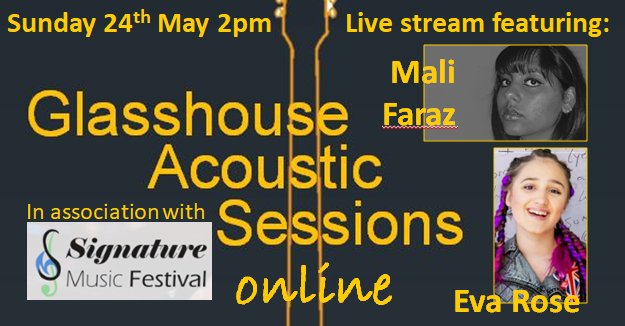 <a href="/GlasshouseAcous/">GlasshouseAcoustic</a> can't bring you a live event this weekend, but we do have two fabulous singer-songwriters who will premiere / live-stream on Facebook at 2pm on Sunday 24th May. Details at facebook.com/events/6179995…