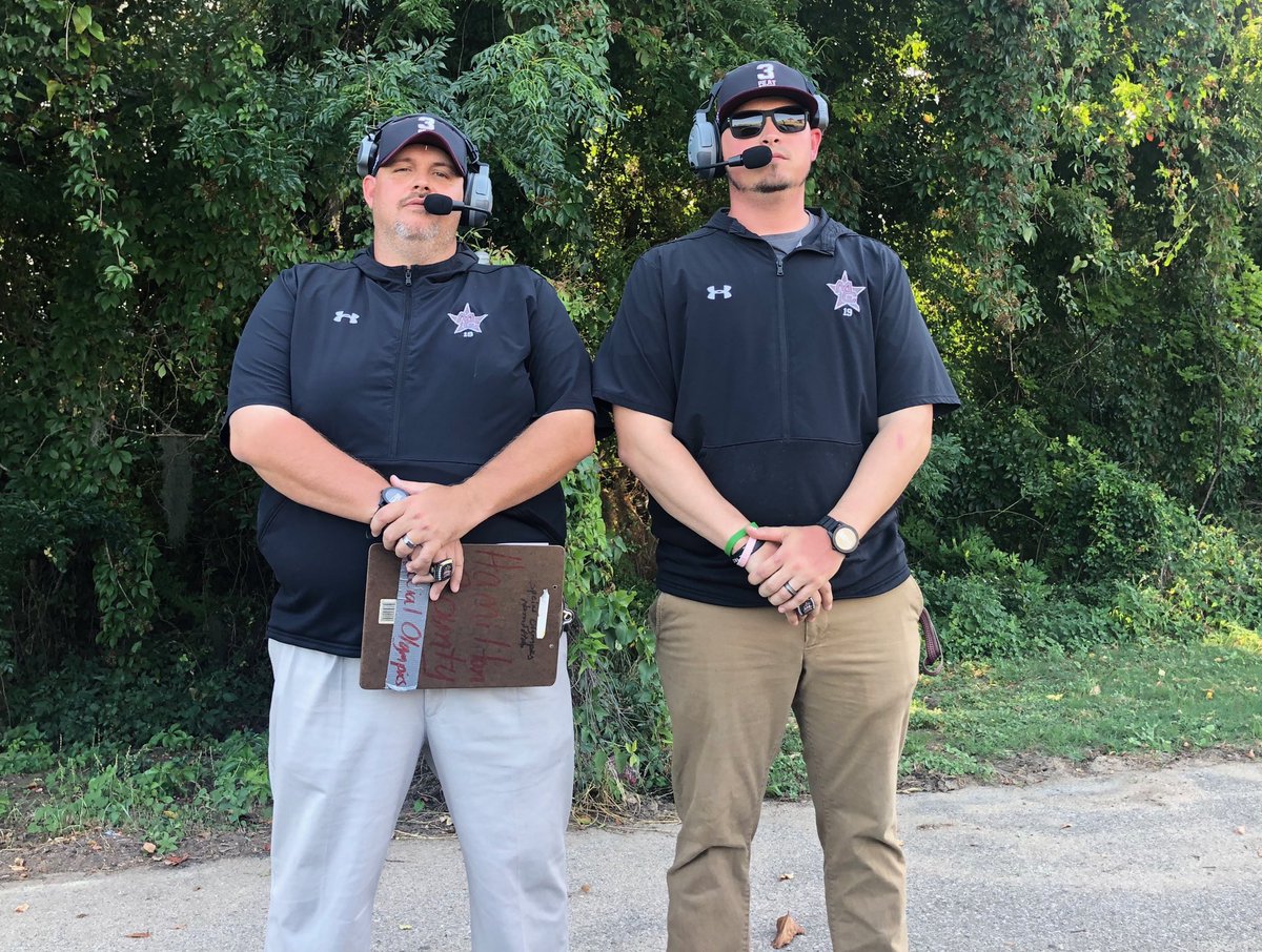 iamCoachGaddy's tweet photo. #PrestigeWorldwide on security/parking tonight for Graduation! #NoSpringGameNoProblem @ertzberger_jim and I broke out the headsets to keep us right! Always repping @MadCoFball! 

#CongratsCowboys 
#MenInBlack https://t.co/XxYhQJRcuO
