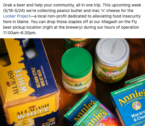 And  @allagashbeer have done different fundraisers and collections each week for a variety of causes, even offering $1 beers for medical workers and first responders, and partnering with different restaurants to support them too.