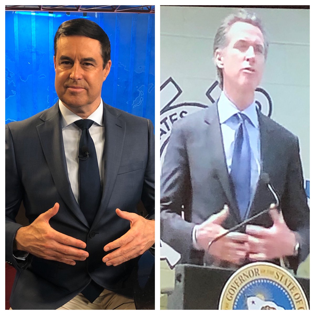 ALaurelNews's tweet photo. Who wore it better? @LoganByrnes or @GavinNewsom #BlueonBlueonBlue https://t.co/kc5NchV9X6