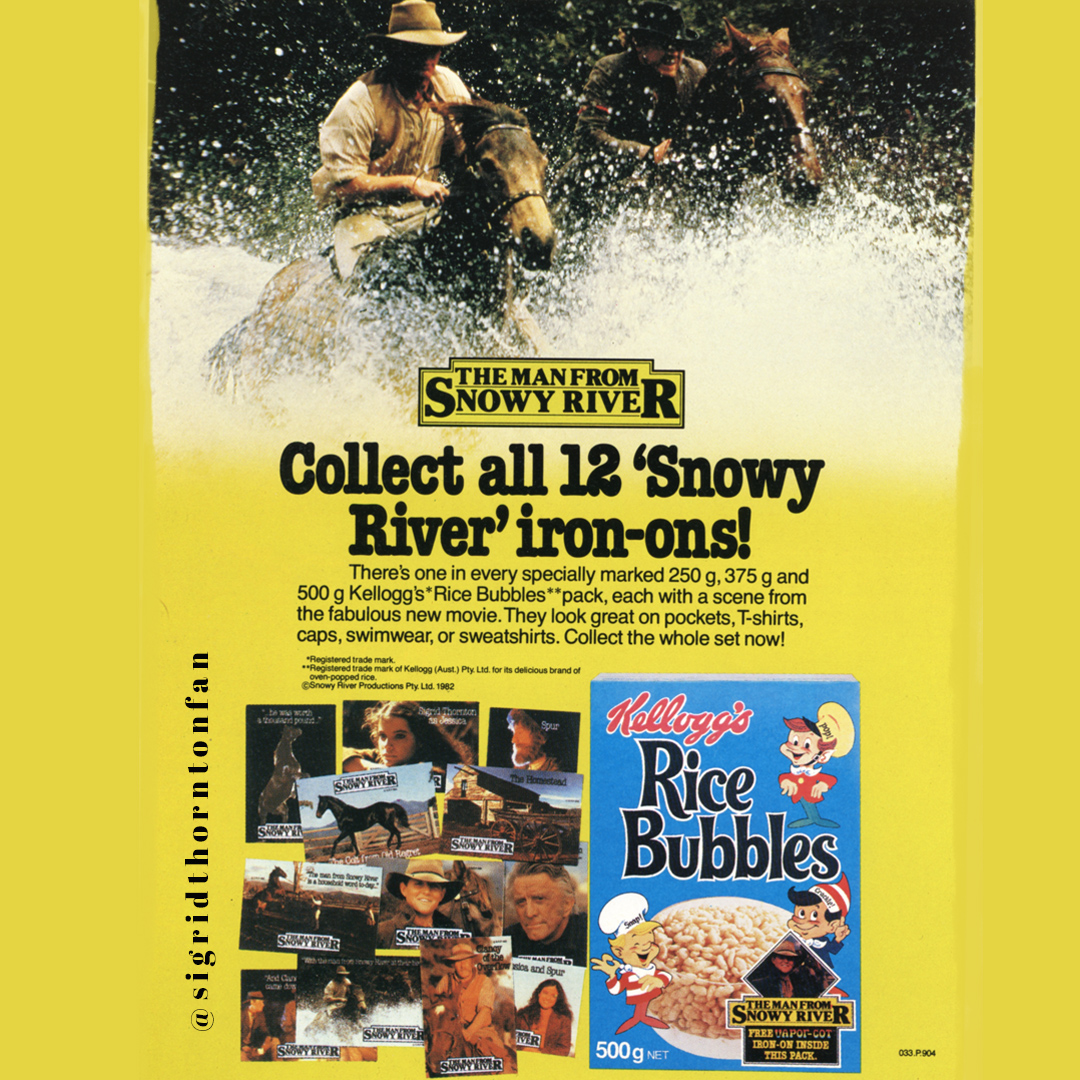 sigrid_fan's tweet photo. 1980s ad - Collect all 12 ‘Snowy River’ iron-ons in Rice Bubbles (aka Rice Krispies in the US) cereal! @sigrid_thornton #sigridthornton #themanfromsnowyriver #ricebubbles #kelloggs #tomburlinson #snowyriver #wentworth #seachange https://t.co/sKhXIVYPeE