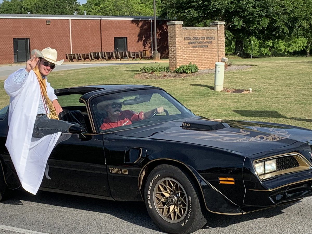 Coach_Wilson_RB's tweet image. Gotta love my little small town of Social Circle. The high school had its graduation parade through town tonight with an appearance of none other than the Bandit himself in his infamous Trans-Am. Too bad there was no sign of Sheriff Buford T Justice or Snowman #EastBoundAndDown