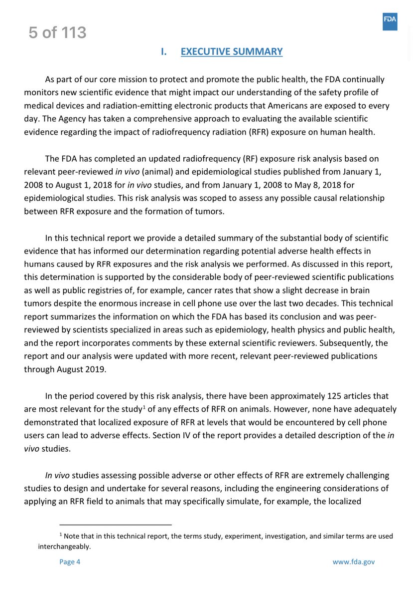 3. The FDA recently published a 113-page review of RF studies released from 2008-18 that looked for health effects, including tumors, leukemia, & skin cancers.None demonstrated adverse effects from localized RF at levels encountered by cell phone users. https://www.fda.gov/media/135043/download