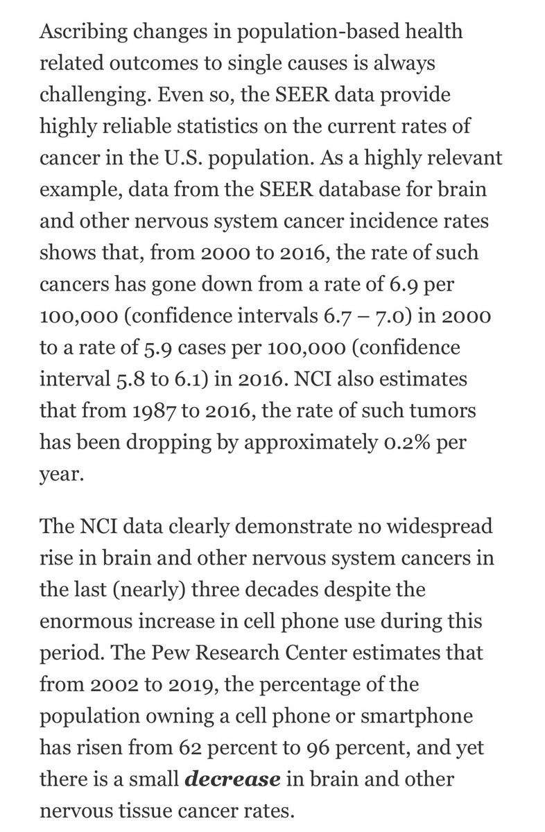 4. You can see this in the real world too.Since 1987, cell phone use across a variety of tech generations have INCREASED at a pace that resembles a hockey stick. Over that same time period, the incidences of brain and other nervous system cancers have DECREASED.