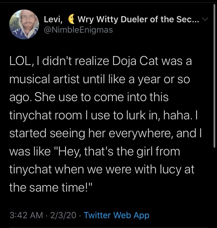 Although this isn't concrete evidence, before this drama blew up, there were posts as recent as April 2020 about Doja Cat still participating in these tinychats