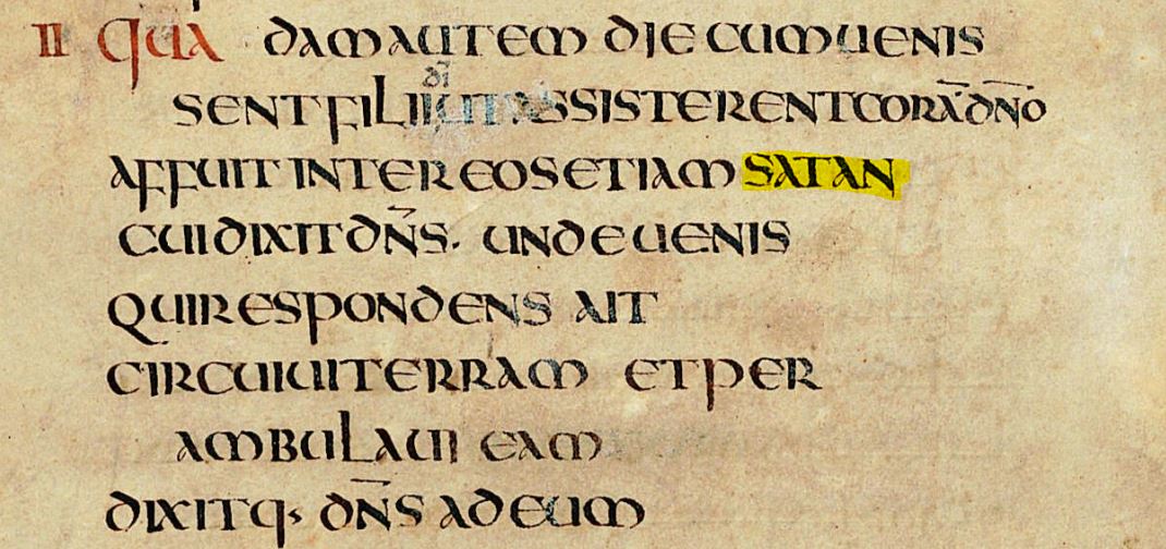 12/ Ultimately, our English translations have Satan at Job 1:6 et al. because Jerome's Latin Vulgate used it (image: Codex Amiatinus). Jerome probably knew of Aquila's σατάν and employed it in his translation as he was revising the Old Latin version (diabolus).