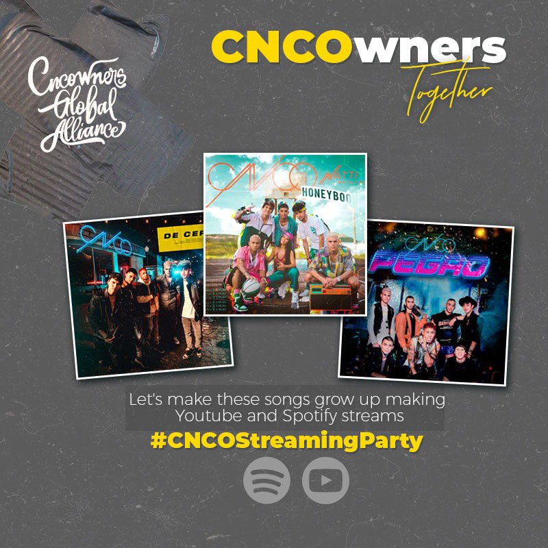 cncopanamaofc's tweet photo. CNCOwners! Este viernes, sábado y domingo tenemos un objetivo para ustedes. Logremos alcanzar nuevas vistas y reproducciones en estas tres canciones en @youtube y @spotify. Usa el hashtag #CNCOStreamingParty y comparte con nosotros 💃🏽🎊

@cncomusic https://t.co/ntsfIP5Qxy