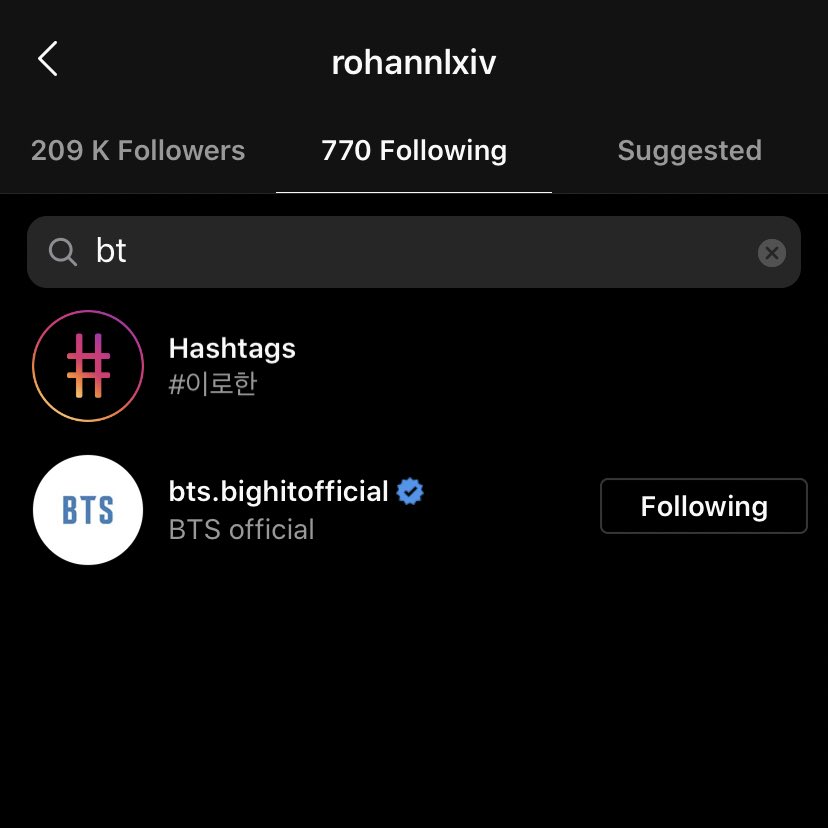 Lee Rohan Follows BTS offical instagram