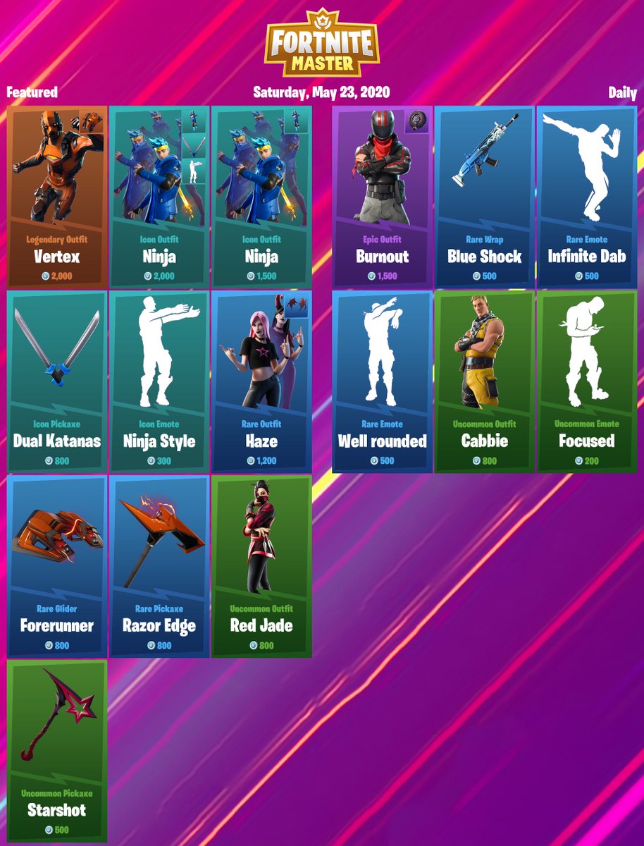 #Fortnite Item Shop for Saturday, May 23, 2020

Support-a-Creator Code: FNMasterCom