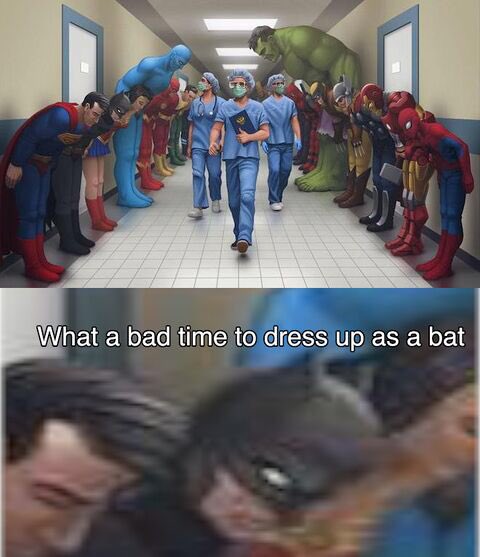 DougKlaaJohnson's tweet photo. #CoronaVirus #COVID19 #Quarantine #SocialDistancing #SelfIsolation #Lockdown #EssentialWorkers #SuperHeroes #Batman #BatSoup #StopEatingBats https://t.co/YJqRHiSKaf
