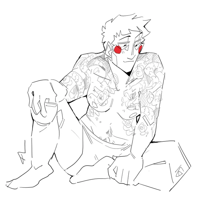 [nonsexual nudity]
.
.
.
been way too long since i've drawn those tattoos!!! #mobpsycho100 