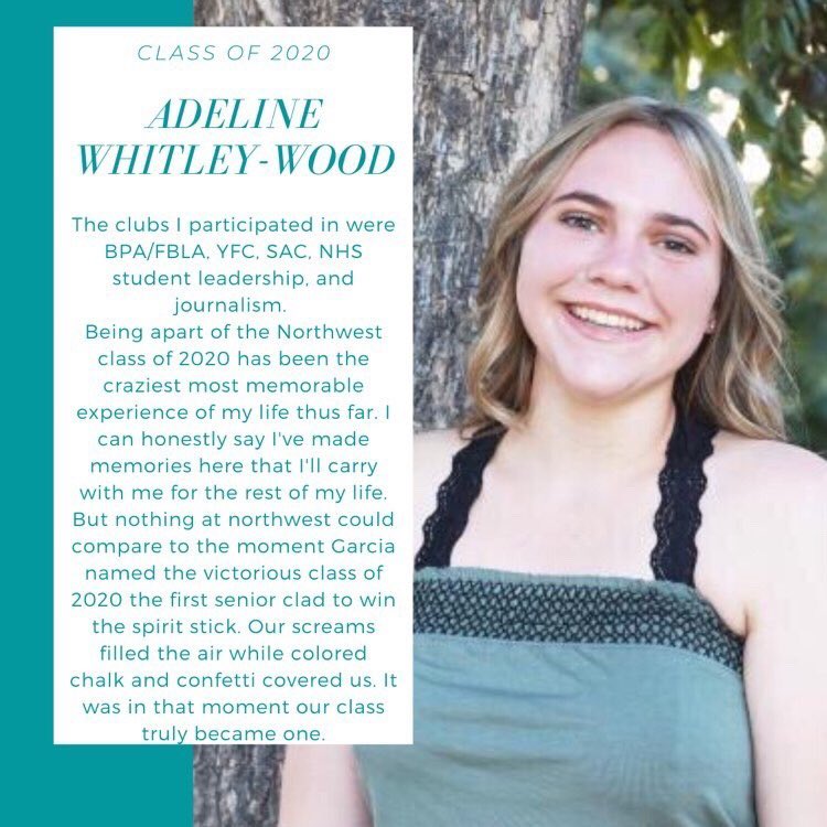 nwechs_stuco's tweet photo. Today we shine the spotlight on Adeline Whitley-Wood!โจWe are very proud of your achievements and we wish you luck on your future endeavors!๐ค #classof2020 #nwechs #seniorspotlight #canutilloisd https://t.co/tPjMjRmgQQ