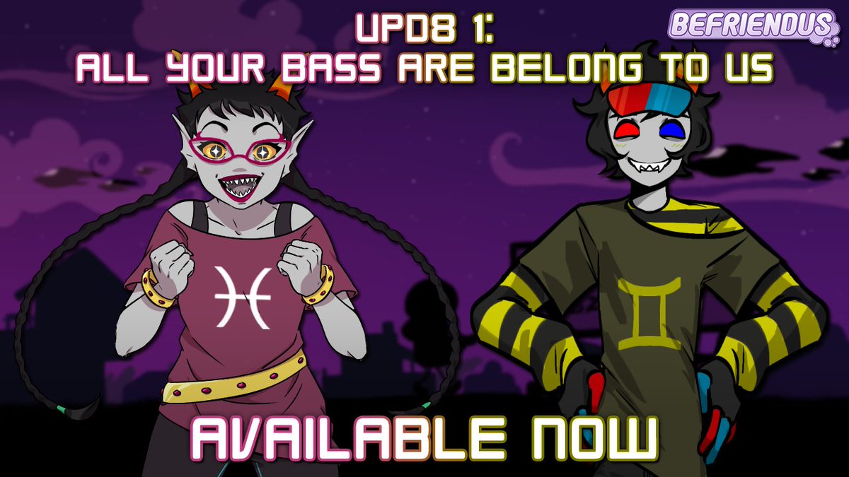 BefriendusGame's tweet photo. https://t.co/cSQw32raQU
A young game stands in its room, hot off the presses. BEFRIENDUS: A Beforus Befriending Adventure is available now! Thank you all so much for your patience, now go befriend some dancestors. #homestuck #befriendus #pesterquest #friendsim https://t.co/ReB6heJ4Ai