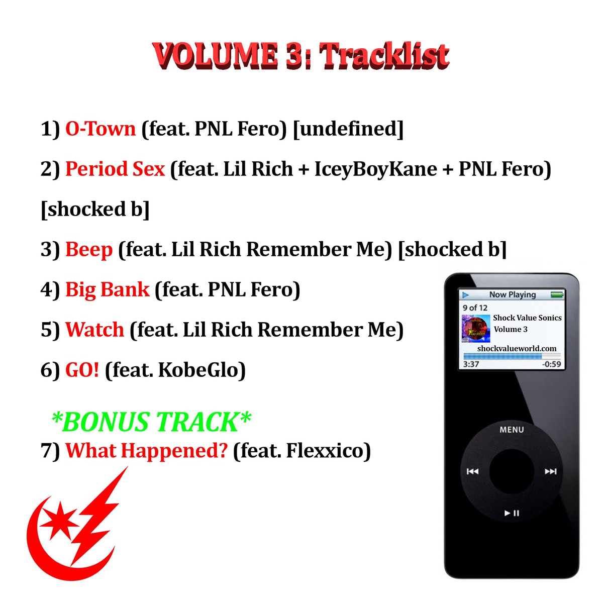 shockvalueworld's tweet photo. SHOCK VALUE SONICS 3! Kicking off the first track by PNL Fero, with the long awaited hit “O-Town” KobeGlo, with his single “GO!” Along with the same old faces and new sounds! Stream on our website now! Have a safe weekend ☪️⚡️ https://t.co/wAmUSL1GBi