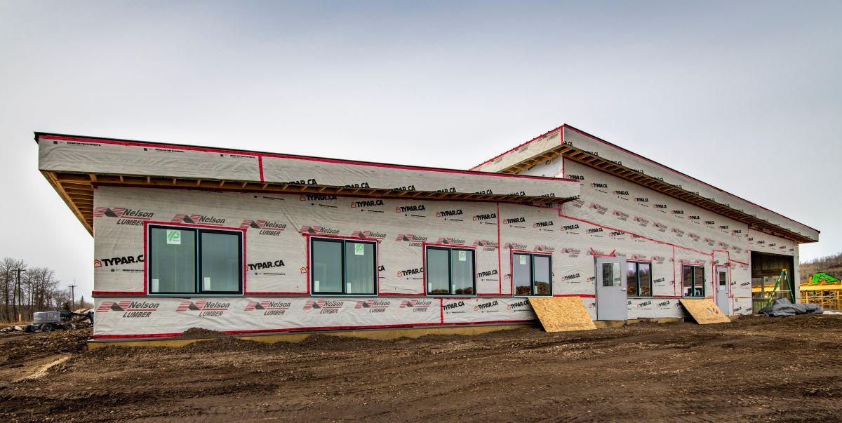 A project currently underway in Grande Prairie, AB. The building is designed with a two-tier roof slope and is an efficient use of environmentally sustainable products.