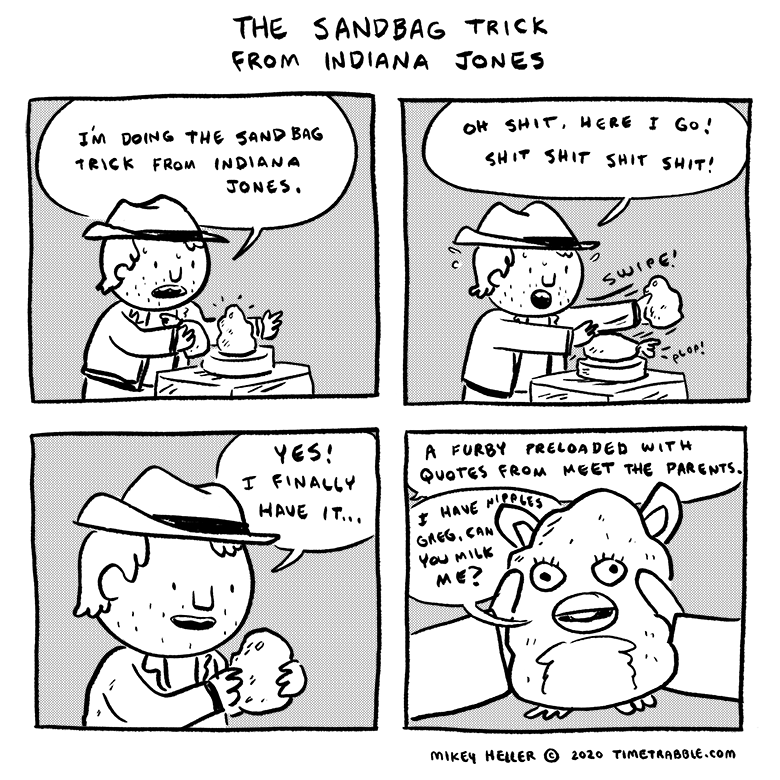 i drew a comic about the sandbag trick from Indiana Jones 