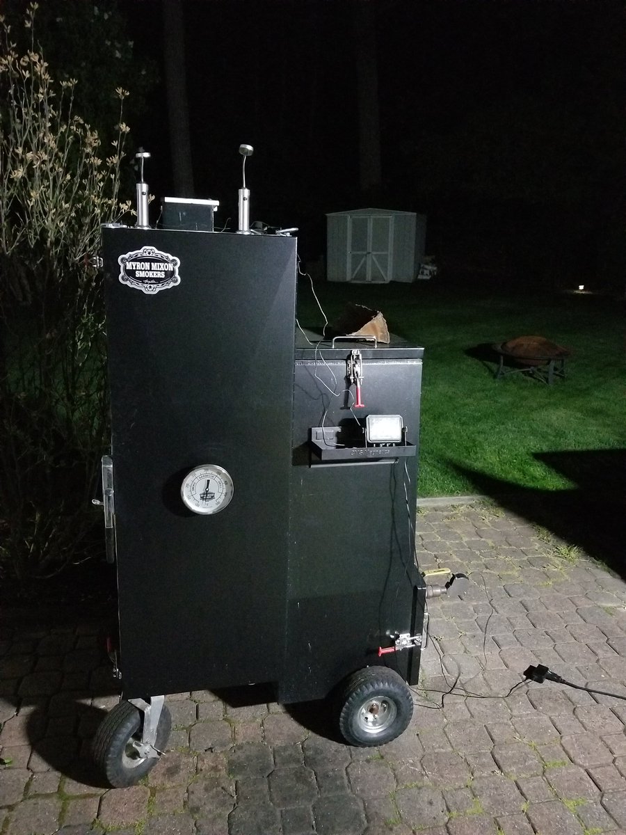 morningwoodbbq's tweet photo. 9pm and the @myronmixonsmokers G20 is lit.  26lbs of fresh ham going on overnight.  #bbq #bbqlife #ham #pork #freshham https://t.co/Gl28tETWrJ