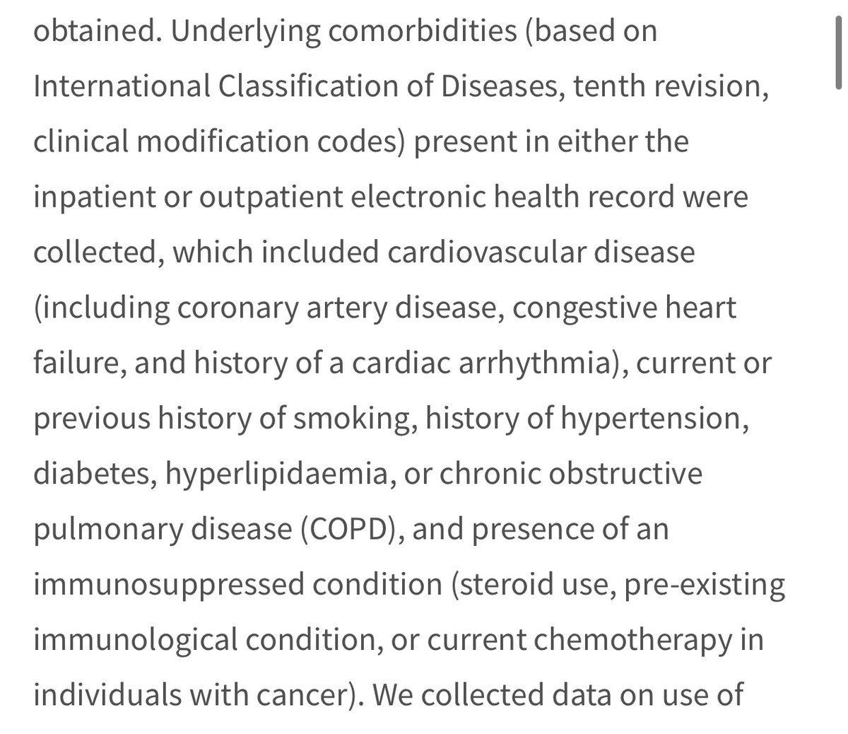 Underlying comorbidities of patients included in the study: