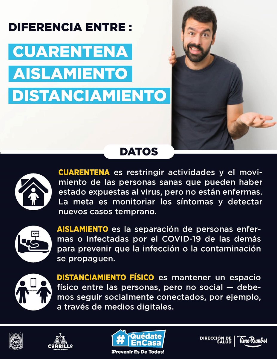 🏠 Cuarentena 🦠 aislamiento y 📏 distanciamiento. ¡Conoce la diferencia! 🙌🏽✨🚨 #QuédateEnCasa, seguimos luchando contra la propagación.