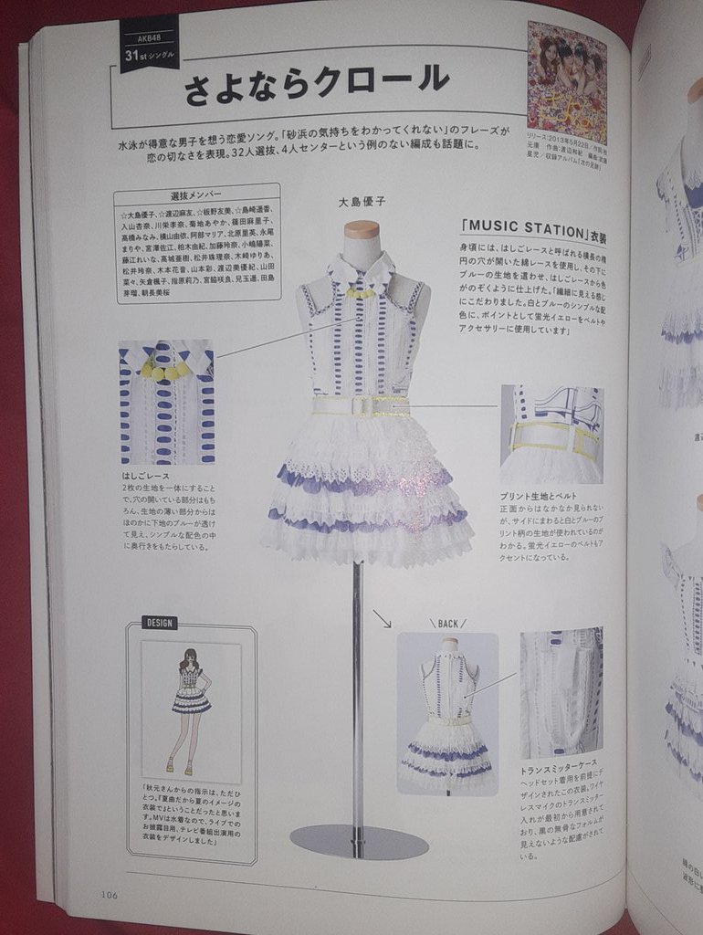 A closer look at the costuming for this single taken from the AKB48 Costume Database, most notably the Music Station costumes and the four Center Position variations.