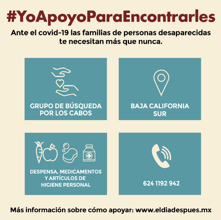 <a href="/YoApoyo5/">YoApoyoParaEncontrarles</a>: espacio para apoyar a familiares de personas desaparecidas durante la emergencia sanitaria de Covid19. Entra <a href="/eldiadespuesmx/">El Día Después</a> para encontrar a los 41 colectivos que puedes apoyar desde las Bajas Norte y Sur/Querétaro/Sinaloa 🙏🙏🙏
<a href="/DJusticiaQuere1/">@DJusticiaQueretaro</a> 
 
Dona aquí: 👇👇👇