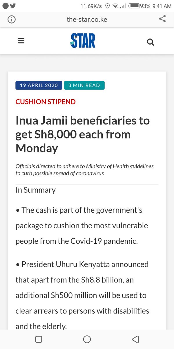 The welfare package as announced by the government was supposed to be effected through a cash transfer. The elderly, poor, and persons living with disabilities were supposed to receive somewhere between 2,000 and 8,000.