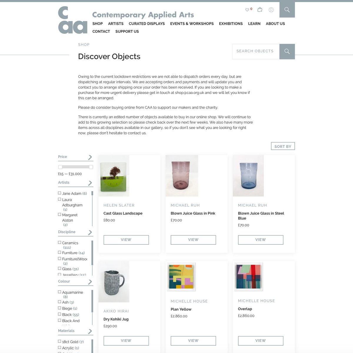 Although the gallery is currently closed, we do have a fully functioning online shop. Please do consider buying online from CAA – this will support our makers and the charity.

soo.nr/pMax