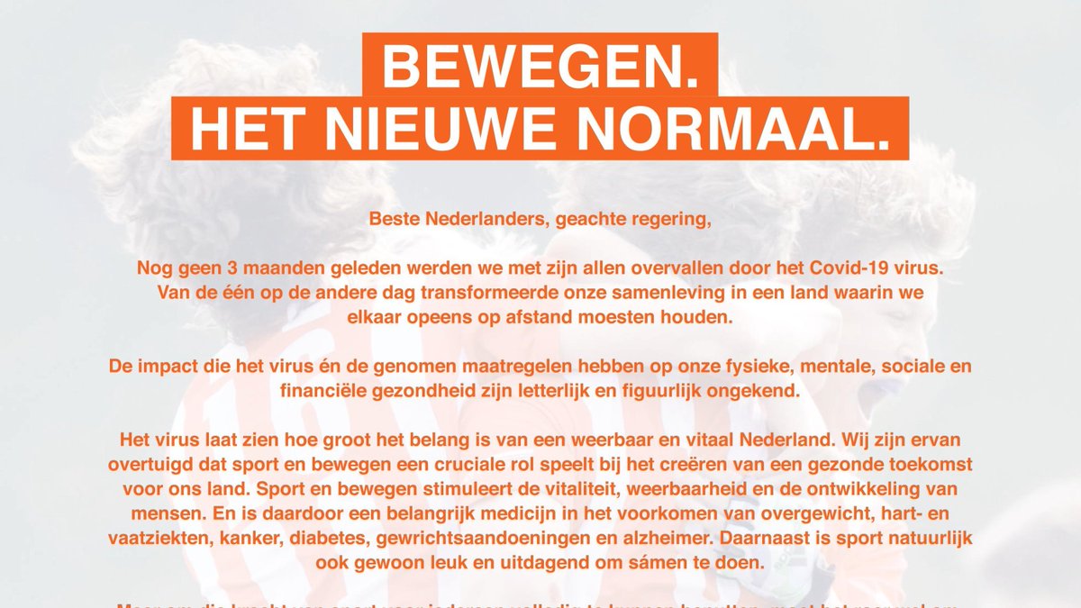 Vandaag roepen zeven sporticonen op tot bewegen als ‘het nieuwe normaal’  

Een mooi initiatief opgepakt door elf sportbonden die wij van harte ondersteunen. Samen gaan we hier een vervolg aan geven.

#wewinnenveelmetsport