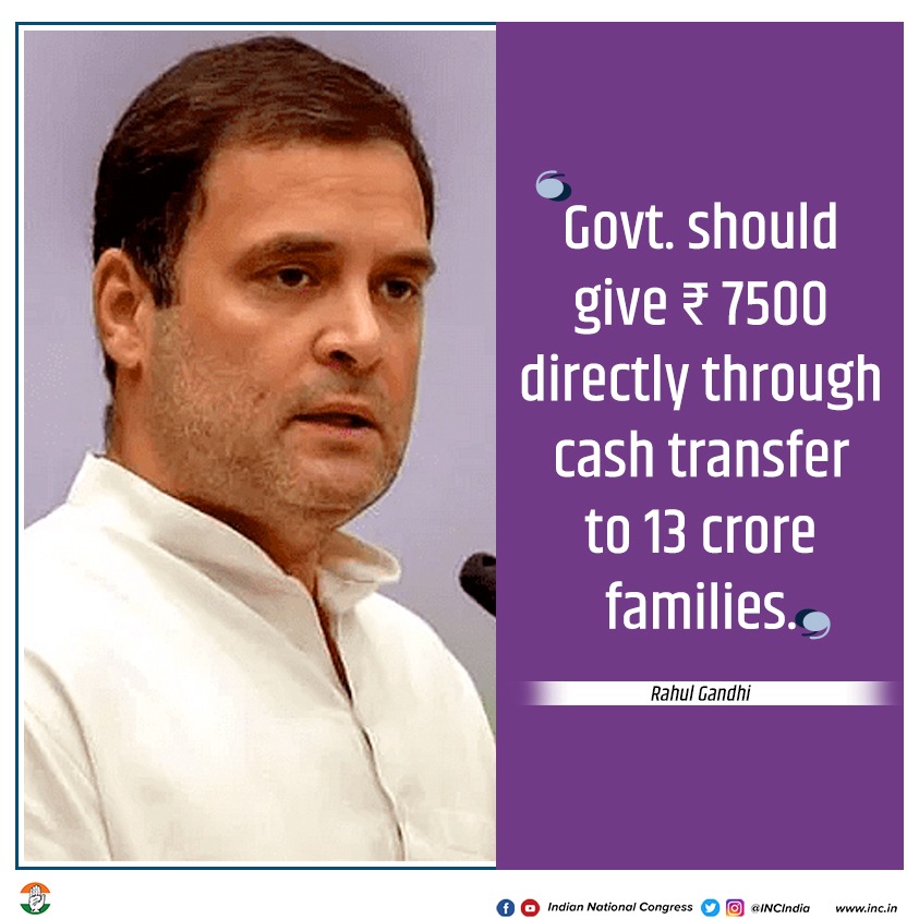 Government should give 7500 rupees directly through cash transfer to 13 crore families: @RahulGandhi 

#राहुल_गांधी_मजदूरों_के_साथ