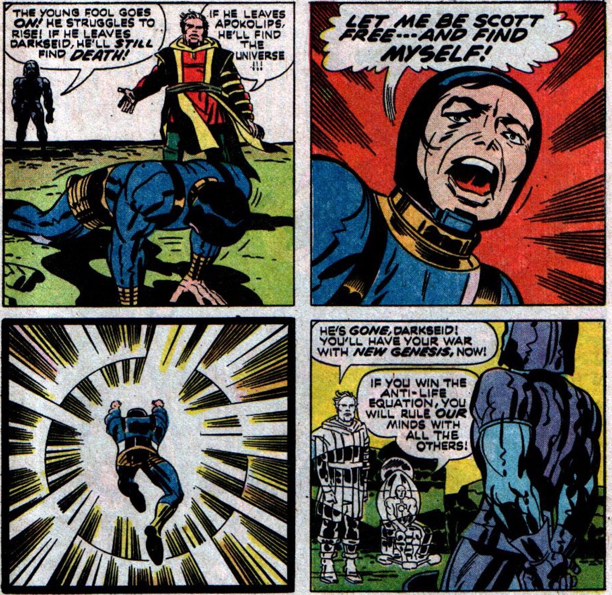 Scott and Barda eacaping, and while Barda doesn’t physically escape she is very much free of darkseid’s system at this point, is explicitly the start of Darkseid’s war with New Genesis, and also the start of his undoing.
