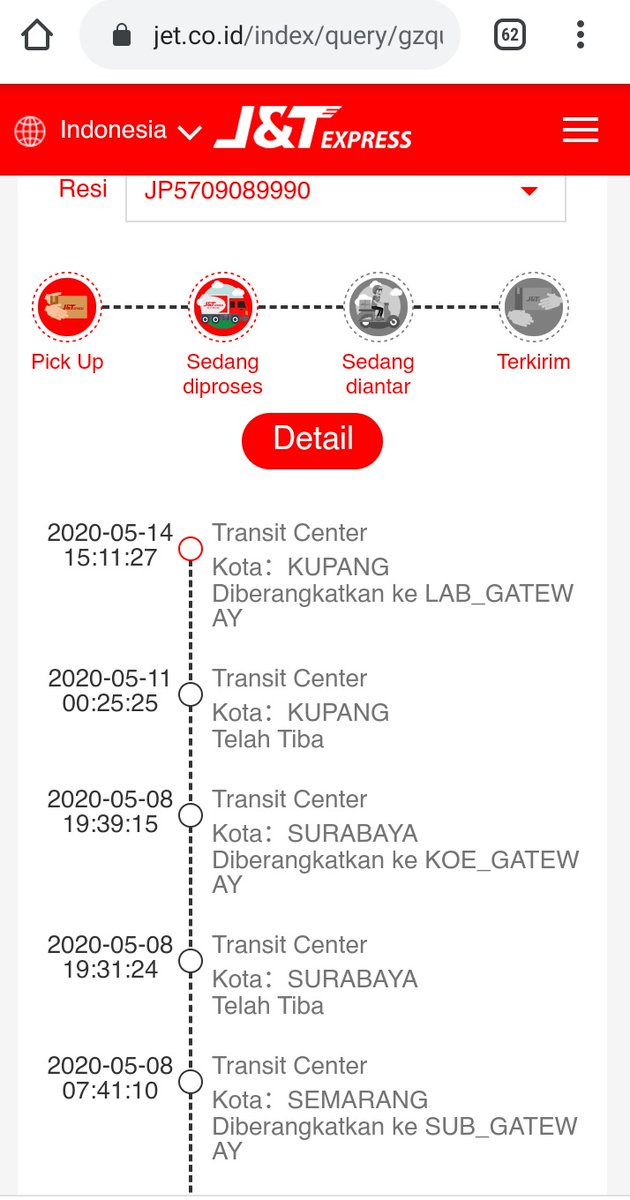 mhmdata's tweet photo. @jntexpressid Mohon infonya min, Paket yang saya kirimkan dengan resi JP570908990 tidak berubah posisi barangnya sejak 14-05-2020 Pukul 15:11:27 tetap di Kupang, dikirimkan ke LAB_GATEWAY, Saya sudah email jntcallcenter &amp; hubungi call center 021-8066-1888 tetapi tidak ada jawaban https://t.co/vF92f8BWgT