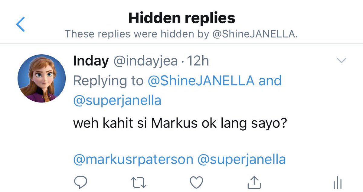indayjea's tweet photo. Free who to love daw pero ni-hide naman ang reply about Markus. What a hypocrite @ShineJANELLA HAHAHA

@superjanella @markusrpaterson https://t.co/mJa5tI9ROy