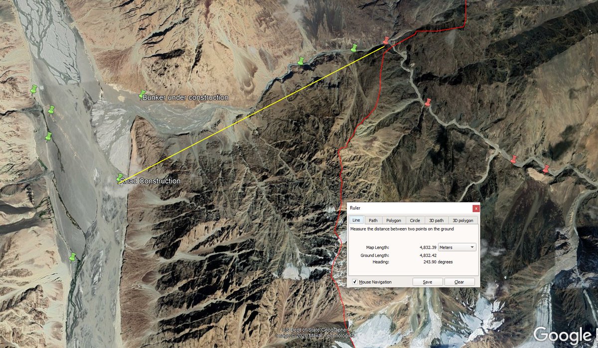 This thread shows the latest situation of Indian and Chinese forces in Ladakh since tensions errupted in the region last week over road construction about 5km from the LAC, using satellite imagery from Yesterday (May 22nd). The 2nd image shows the extent of the road construction.
