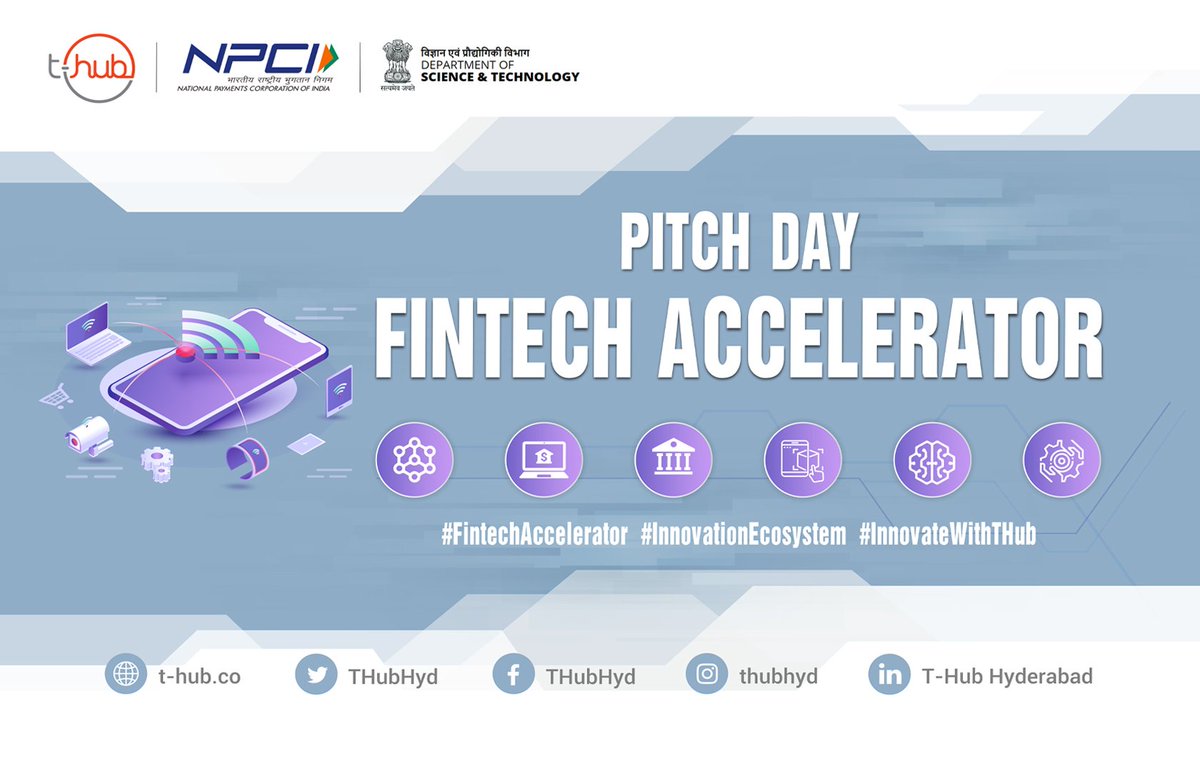 THubHyd's tweet image. #THub in partnership with @IndiaDST and @NPCI_NPCI shortlisted 10 #startups for our #FintechAccelerator program, which will get further support on scale-up opportunities and go-to-market strategies. Read bit.ly/3cPLvZT.
#InnovationEcosystem #InnovateWithTHub