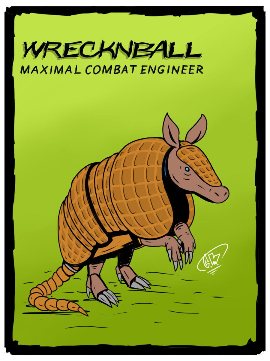  #beastwars Day 17! Really this time, keep losing track of the days.  @ChrisAField1 said armadillo+maximal+combatengineer. But already made an armadillo. How do I deal with repeat animals? Then it hit me. With the time-honored transformers tradition. The Repaint !  #dailydrawing