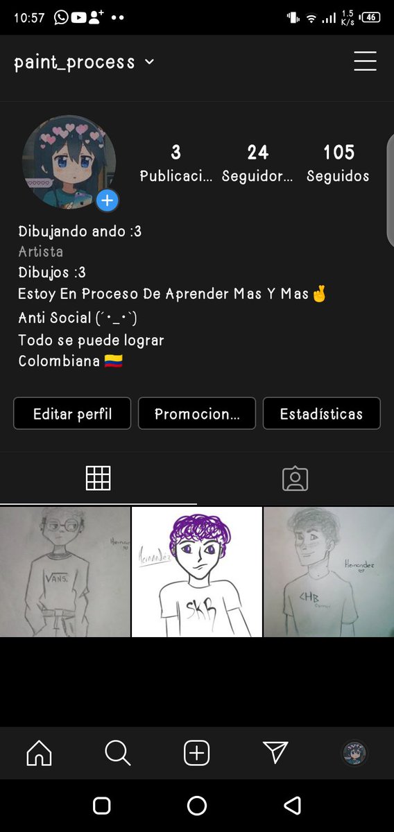 PaintProcess's tweet image. Este es mi instagram (sé q el segundo dibujo esta un poco feo pero era mi primera vez dibujando en digital)