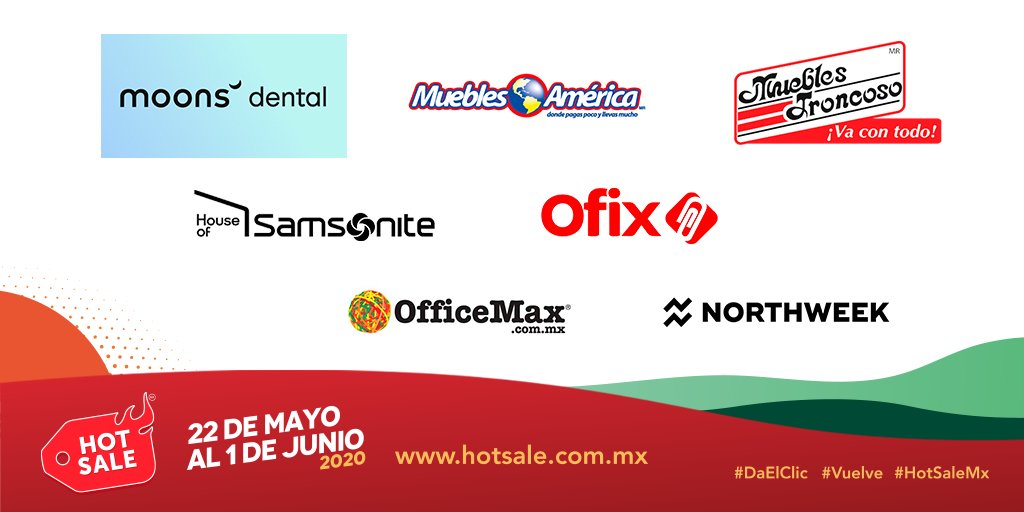 En #HotSaleMX encuentras todo. Más de 400 marcas participando. @welovemoons @mueblesamerica @troncosooficial @Northweek @OfficeMax_mx @ofixenlinea @SamsoniteMexico. #DaElClic en hotsale.com.mx y #QuédateEnCasa. #Vuelve a consentirte del 22 de mayo al 1º de junio.