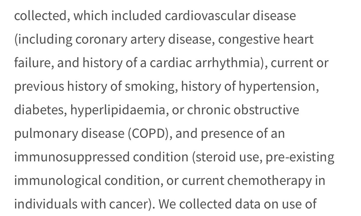 However...if you look at the comorbidities- no attempt to separate mild/severe ones. Ie, “cardiovascular disease” incl coronary artery disease & congestive heart failure. “Immunocompromised” includes people using steroids (anti-inflammatory drugs) as well as people with cancer.