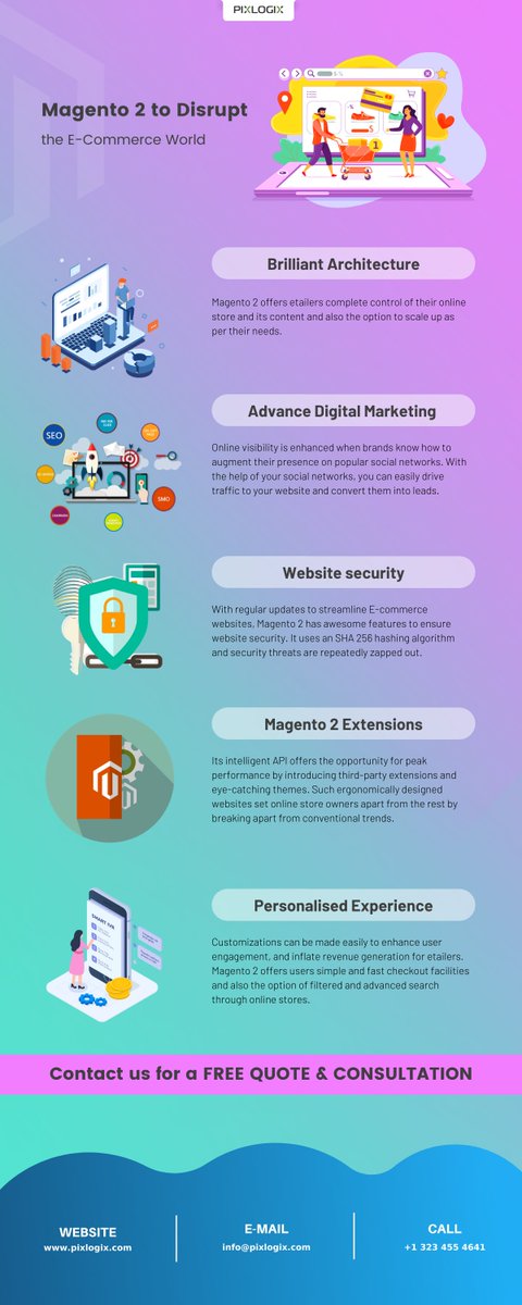 pixlogix's tweet image. Choose Magento 2 to Disrupt the E-Commerce World
Follow us on #Pinterest bit.ly/2A6yqg4
#Magento2 #HireMagentoDeveloper #ECommerceWorld #CMS #seo #MagentoDevelopmentCompany