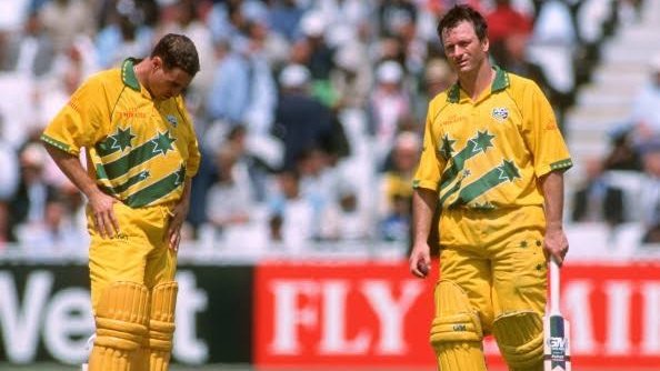 Came together, the Aus Crisis Men - Skipper Steve Waugh and Terminator  @mbevan12 as Aus was in a spot of bother at 101/4 in 19.4 oversAn almost highlight free stand ensued as Bevan was up to his usual antics of running hardWaugh, Shoaib had a few words to say to each other11/n
