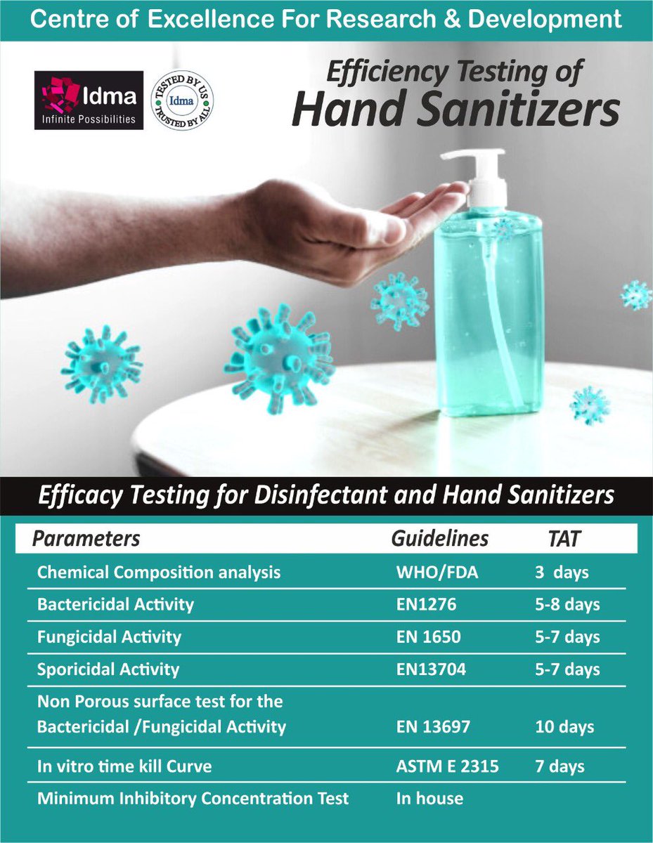 #Idma #Laboratories Ltd. undertakes #EfficacyTesting of all types of #Sanitizers & #Disinfectants at its Centre of Excellence for Testing & Research

#researchanddevelopment #handsanitizer #handsanitizers #germs #bacterias #moulds #viruses #healthylife #goodhygiene