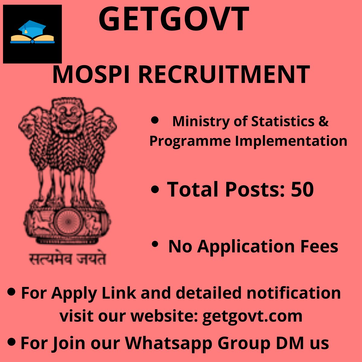 GovtGet's tweet photo. MOSPI RECRUITMENT

For Apply link and detailed notification click here: https://t.co/YrThK02vFk

Join our Whatsapp group: https://t.co/ft40BnnQrG

#SaturdayThoughts
#SonuSood
#SaturdayMotivation
#GodMorningSaturday
#SaturdayVibes
#RunwayDarbhangaAirport
#COVIDー19
#सच्ची_इंसानियत https://t.co/y1GlJfOqvY