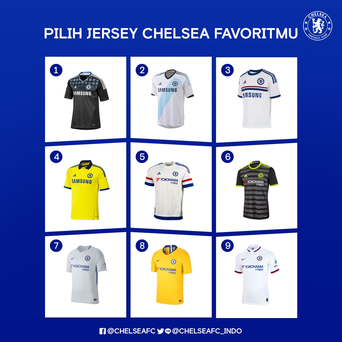 chelseafc_indo's tweet image. Inilah deretan jersey tandang terbaik Chelsea dalam sedekade terakhir. 🔝👕

Dari 9⃣ jersey terpilih berikut, manakah yang menjadi favoritmu, Blues? 🤔

Tentukan pilihanmu! 📥

#JerseyFavorit #Ngabuburit #CFCIndo