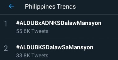 Mungkawkaw2's tweet photo. ALDUBNATION DOMINATING THE TWITTER WORLD AGAIN!

#ALDUBxADNKSDalawMansyon
#ALDUBKSDalawSaMansyon https://t.co/zaQYVM7gav