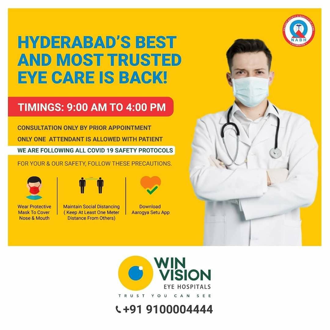 HospitalsWin's tweet photo. Give your eyes the right care with Win Vision
Because Hyderabad's best eye hospital is now back to serve you.
Book Your Appointment Today.
#WinVision #EyeHospital #Eyecare #Vision #Lasik #Surgery #Hyderabad https://t.co/gYemCA0Fey