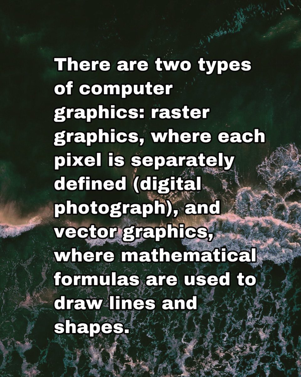 nirvana_core's tweet image. Types of Computer Graphics ?
#computer #computergraphic #computergraphicdesign #graphicdesign #graphicdesigner #graphic #pixel  #mathematicalformulas #vectorgraphics #pixelgraphics #draw #drawlines #drawingshapes #digitalart #digitalphotography #raster #rastergraphics